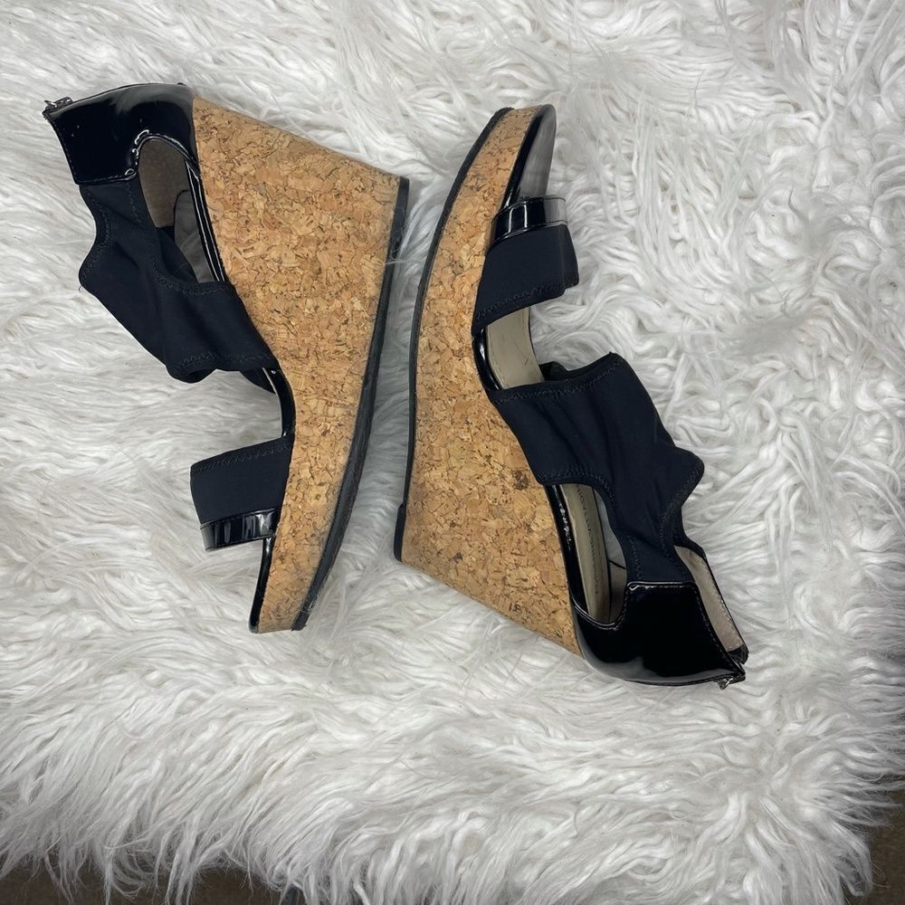 Adrienne Vittadini- Chelle Black Open-Toed Wedges